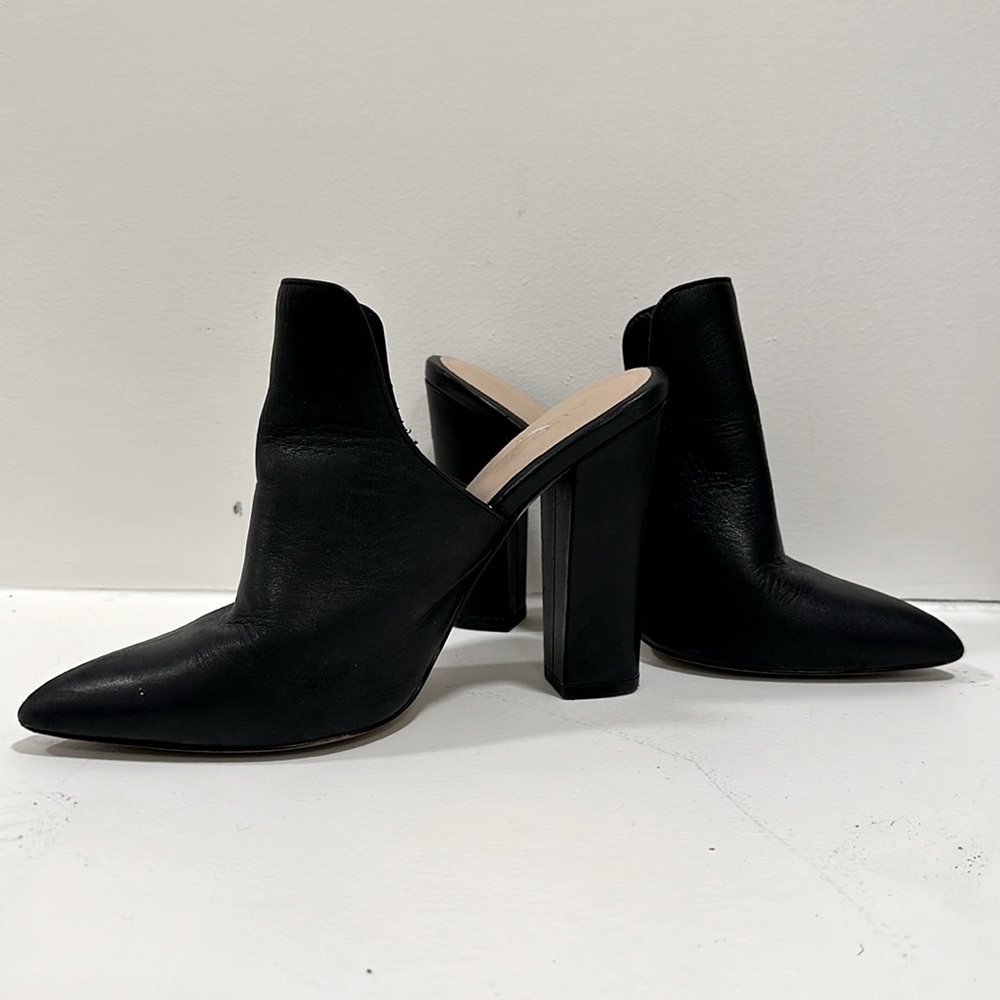 ALDO Etalisien Smooth Black Leather Block High Heel Mules Size 7.5